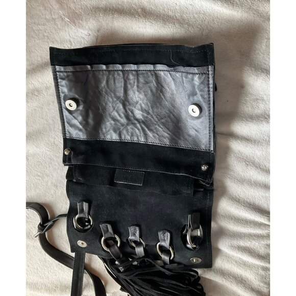 Free People Womens Crossbody Bag Black Suede Fringe Tassel Boho Western - Picture 8 of 10